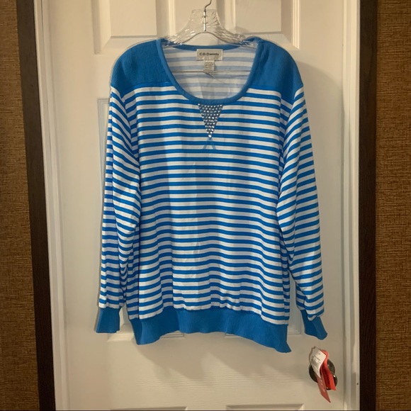 NWT C.D. Daniels Blue/White Striped Pullover Sweatshirt Top 3X - Picture 1 of 9